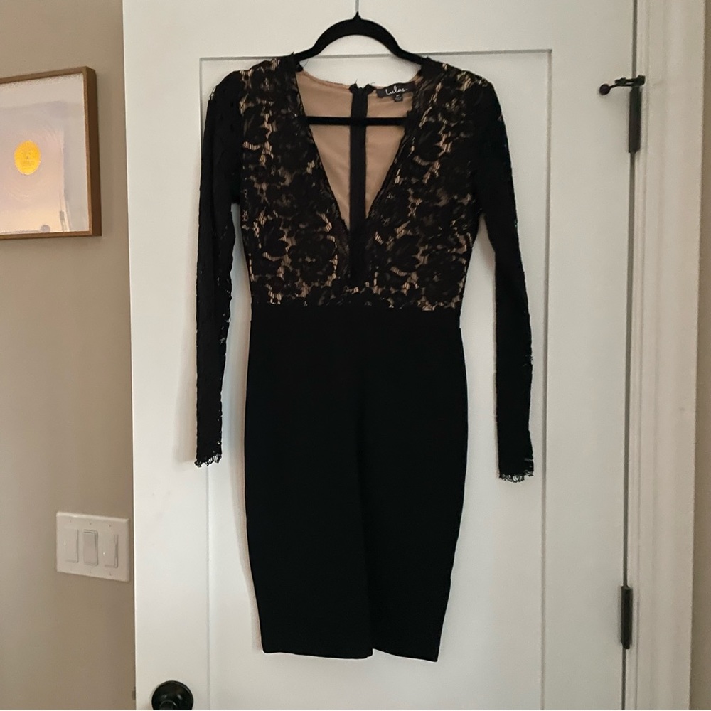 Black Lace Long Sleeve Dress LuLus